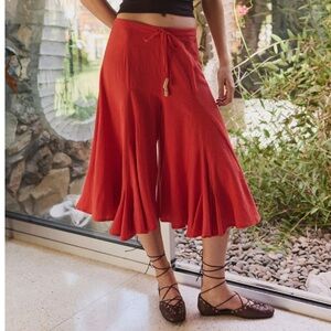 Free People Glow Gaucho Pants Red XS Boho Wide Leg Cotton
